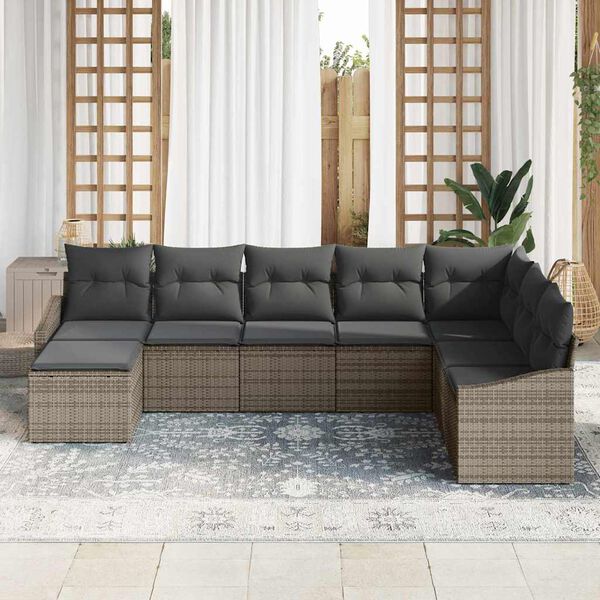 vidaXL Tuin Sofa Set met kussen met opslag 8 pcs Grijs poly rattan