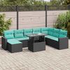 vidaXL 9-delige Loungeset met kussens poly rattan acacia zwart