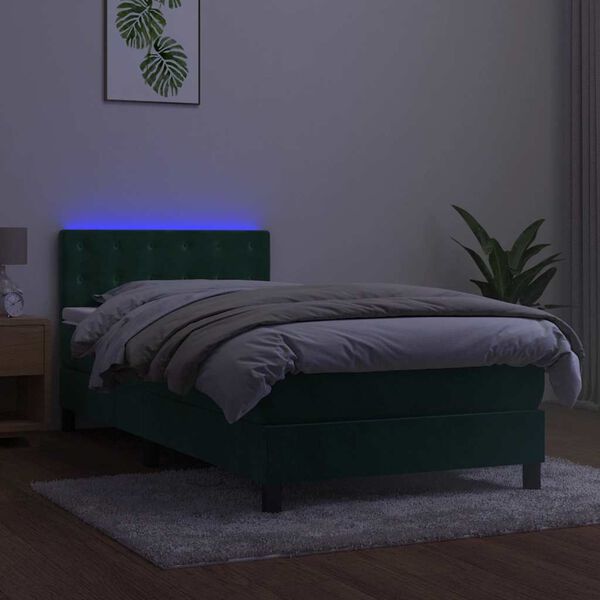vidaXL Boxspring met matras en LED fluweel donkergroen 100x200 cm