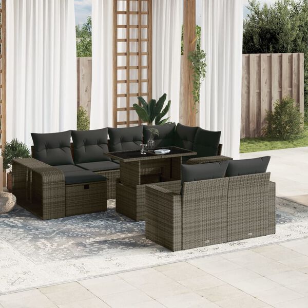 vidaXL 11-delige Loungeset met kussens poly rattan grijs