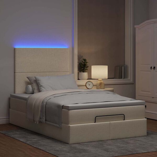 vidaXL Ottoman bed met matras en LED's 120x200cm stof cr&egrave;mekleurig