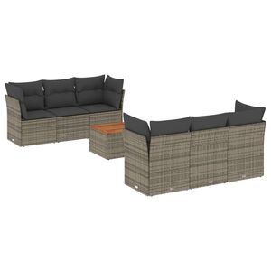 vidaXL 7-delige Loungeset met kussens poly rattan grijs