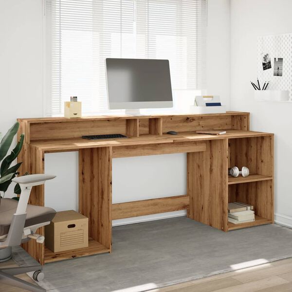 vidaXL Bureau met LED-verlichting 200x55x91 cm hout artisanaal eiken