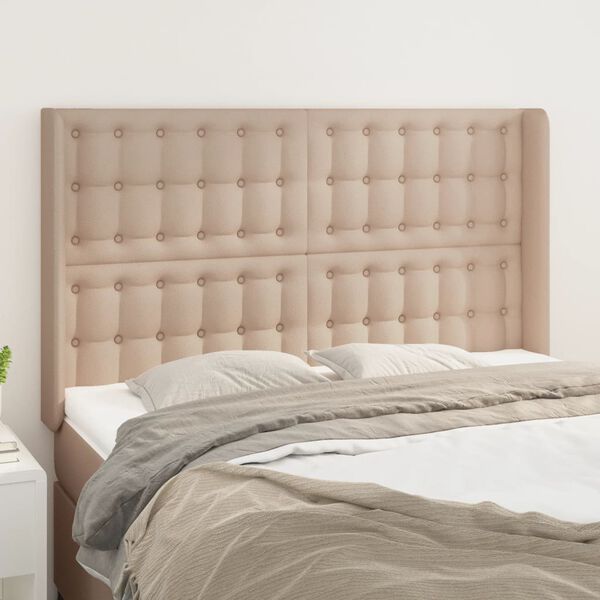 vidaXL Hoofdbord met randen 147x16x118/128cm kunstleer cappuccinokleur