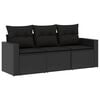 vidaXL 3-delige Loungeset met kussens poly rattan zwart