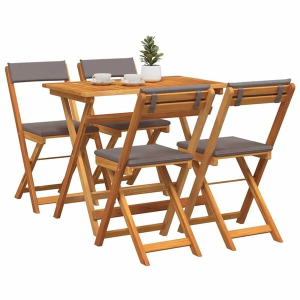 vidaXL Bistroset met kussen 5 pcs Olie naturel Massief Acaciahout