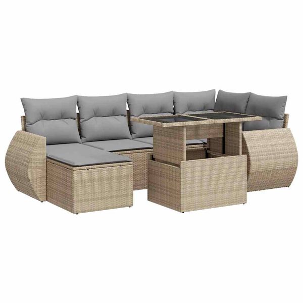vidaXL 7-delige Loungeset met kussens poly rattan beige