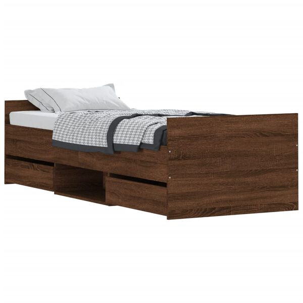vidaXL Bedframe met hoofd- en voeteneinde bruin eikenkleur 75x190 cm