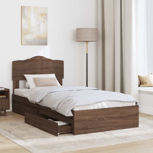 vidaXL Opslag bed met hoofdeinde Bruin Eiken 70 x 190 cm Bewerkt hout
