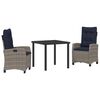 vidaXL Tuin eettafelset met kussen 3 pcs Grijs poly rattan