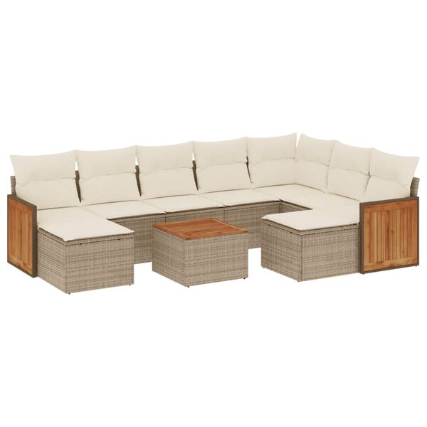 vidaXL 10-delige Loungeset met kussens poly rattan beige