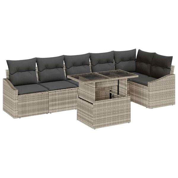 vidaXL Tuin Sofa Set met kussen 7 pcs Licht Grijs en Donker Grijs