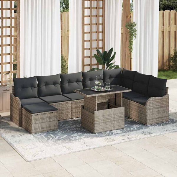vidaXL Tuin Sofa Set met kussen 9 pcs Grijs Poly riet