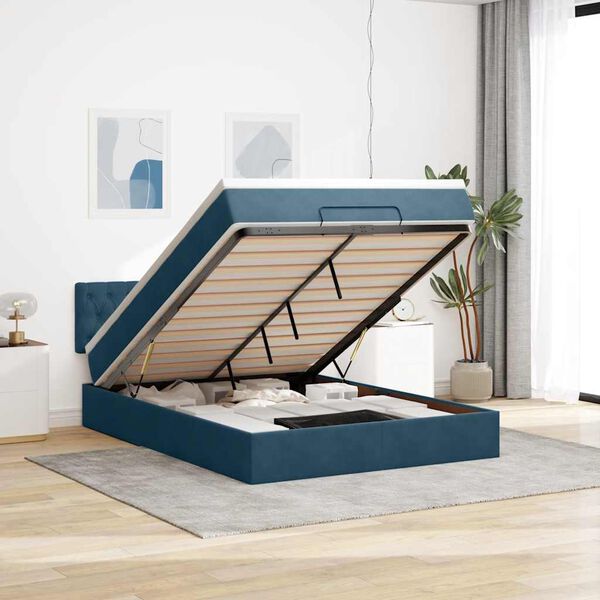 vidaXL Ottoman bed met matras en LED's 140x190cm fluweel donkerblauw