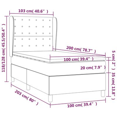 vidaXL Boxspring met matras kunstleer grijs 100x200 cm