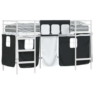 vidaXL Bunkbed voor kinderen met gordijnen Wit en zwart 75 x 190 cm