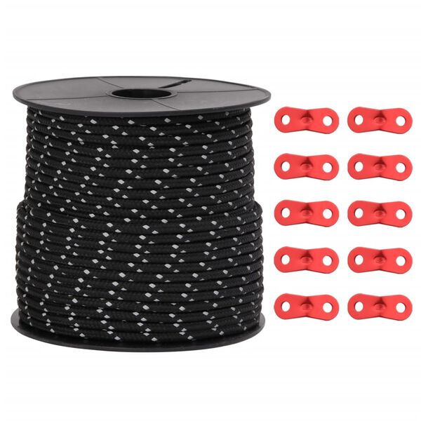 vidaXL Tentscheerlijn met reflecterende strips en spanners 50 m 4 mm