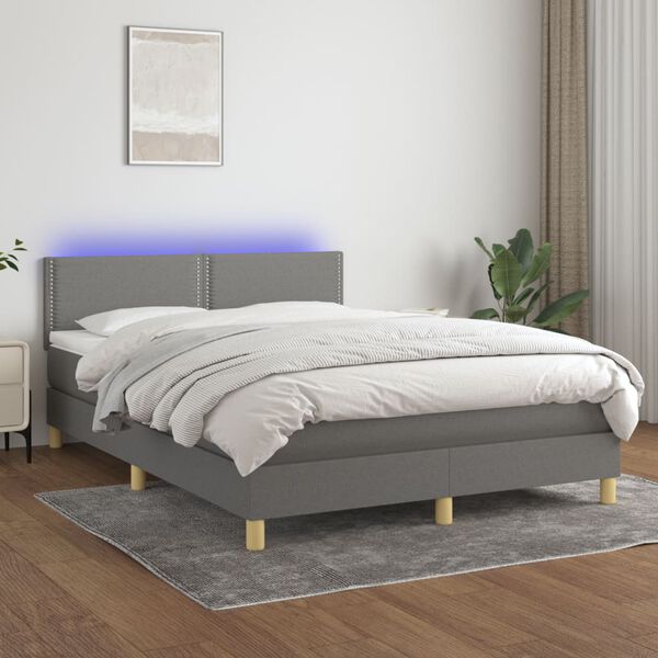 vidaXL Boxspring met matras en LED stof donkergrijs 140x200 cm