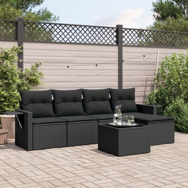 vidaXL 6-delige Loungeset met kussens poly rattan zwart