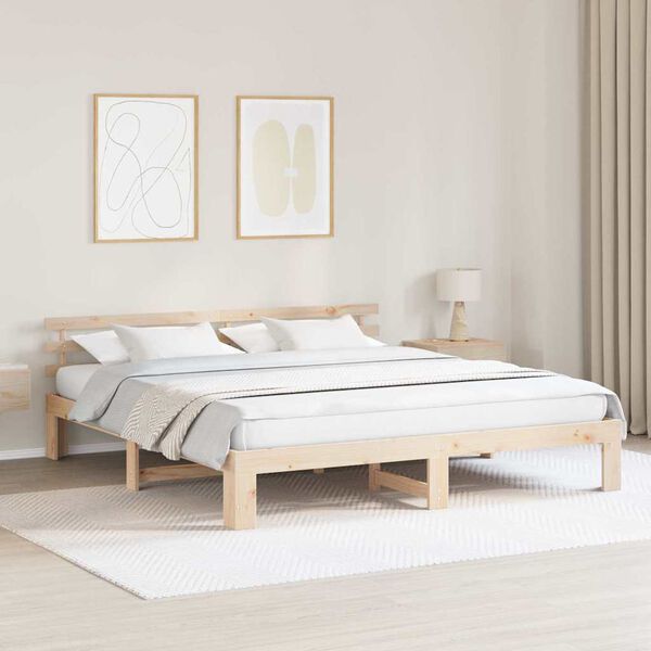 vidaXL Bedframe met hoofdeinde Naturel 180 x 200 cm Massief grenenhout