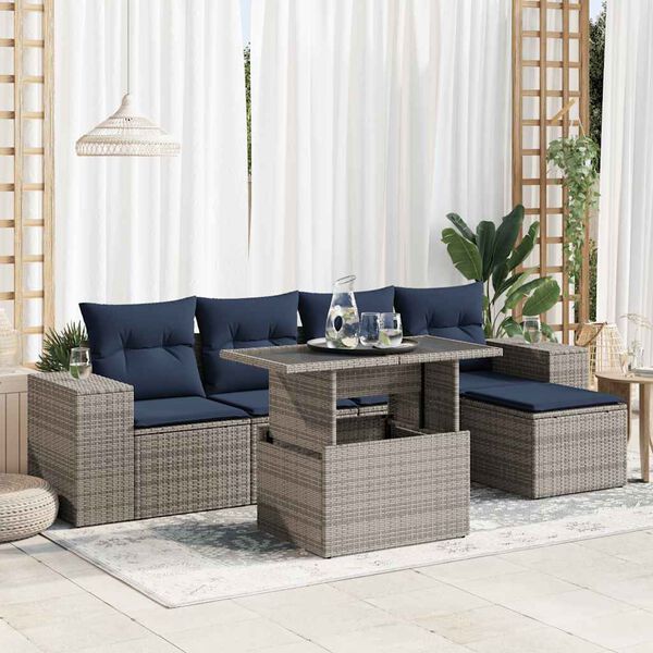 vidaXL 6-delige Loungeset met kussens poly rattan acacia grijs