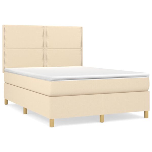 vidaXL Boxspring met matras stof cr&egrave;mekleurig 140x190 cm