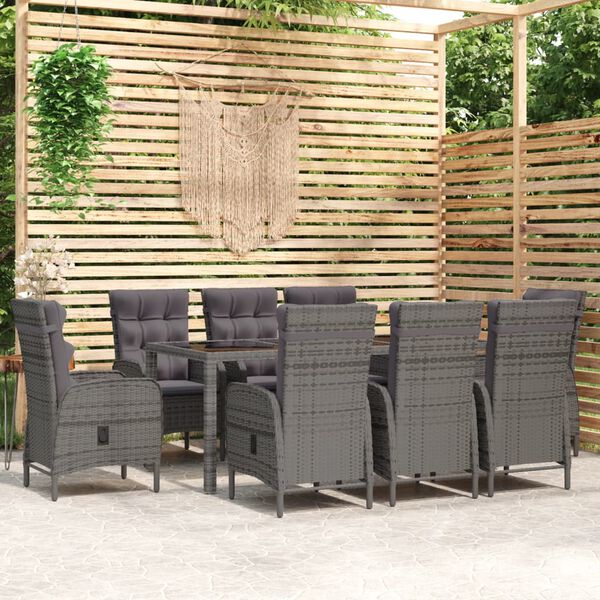 vidaXL 9-delige Tuinset poly rattan grijs