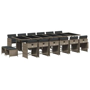 vidaXL 17-delige Tuinset met kussens poly rattan grijs