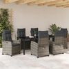 vidaXL Tuin eettafelset met kussen 7 pcs Grijs poly rattan