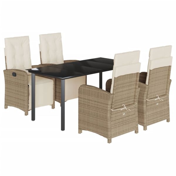 vidaXL 5-delige Tuinset met kussens poly rattan beige