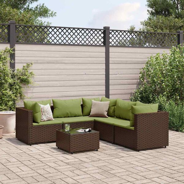 vidaXL 6-delige Loungeset met kussens poly rattan bruin