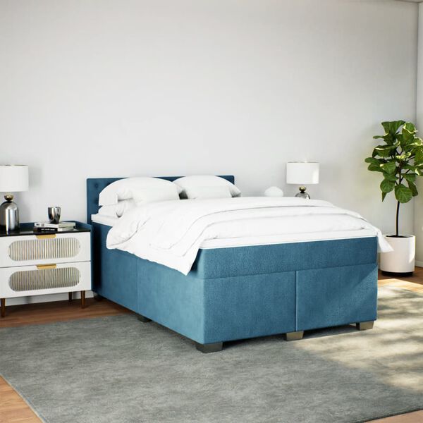 vidaXL Boxspring met matras fluweel donkerblauw 140x190 cm
