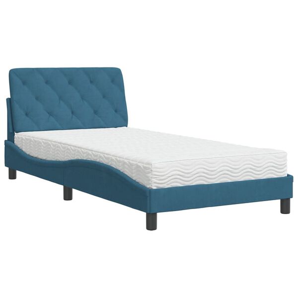vidaXL Bed met matras fluweel blauw 100x200 cm