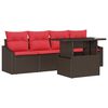vidaXL Tuin Sofa Set 5 st 4-Aantal zitplaatsen Bruin en Rood Poly riet