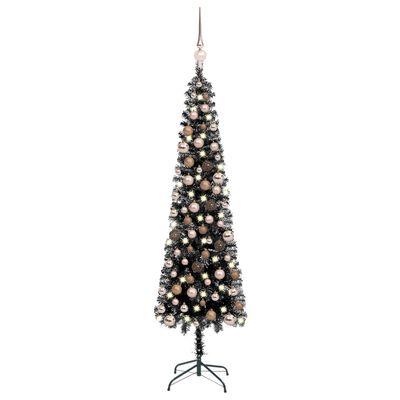 vidaXL Kunstkerstboom met verlichting en kerstballen smal 120 cm zwart
