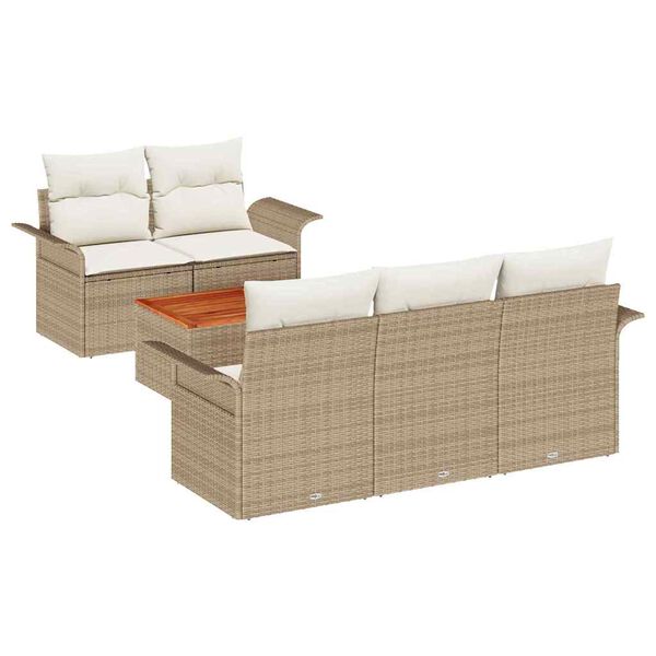 vidaXL Tuinbankenset met opslag 6 pcs Beige en Cr&egrave;me poly rattan