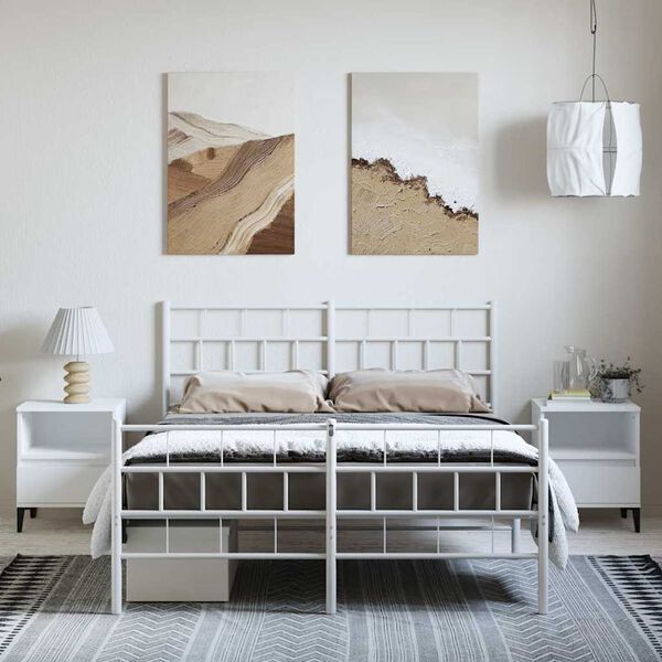 vidaXL Bedframe met hoofd- en voeteneinde metaal wit 135x190 cm