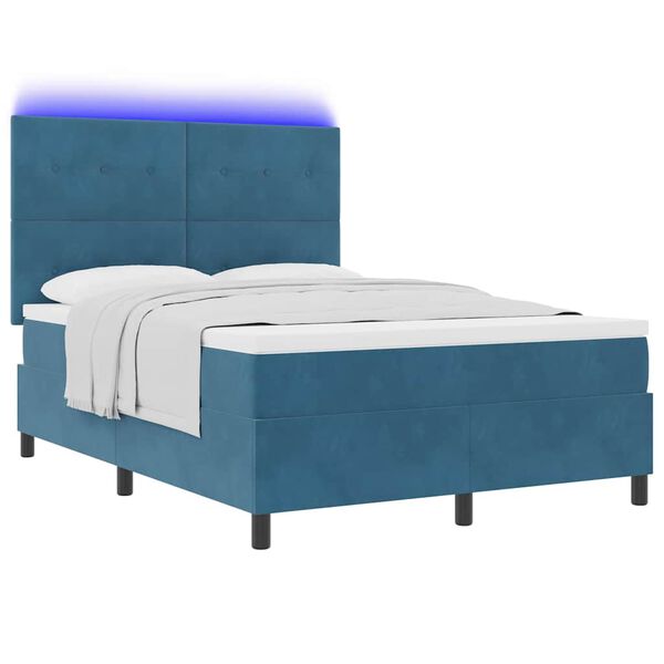 vidaXL LED Box Spring Bed met matras Donkerblauw 140 x 190 cm Stof