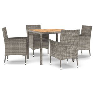 vidaXL 5-delige Tuinset met kussens poly rattan grijs