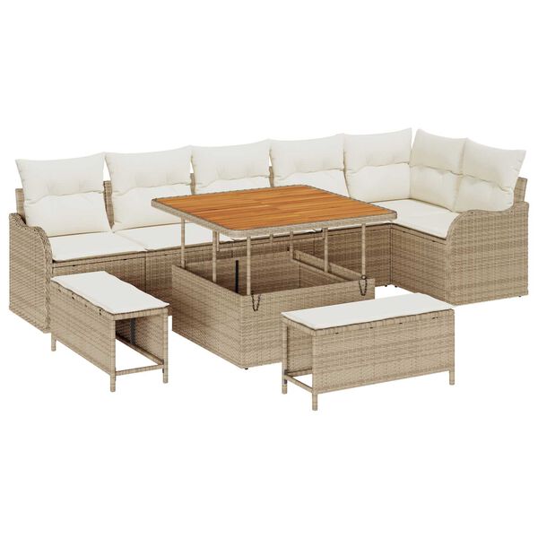 vidaXL Tuinbankenset met kussen 9 pcs Beige poly rattan