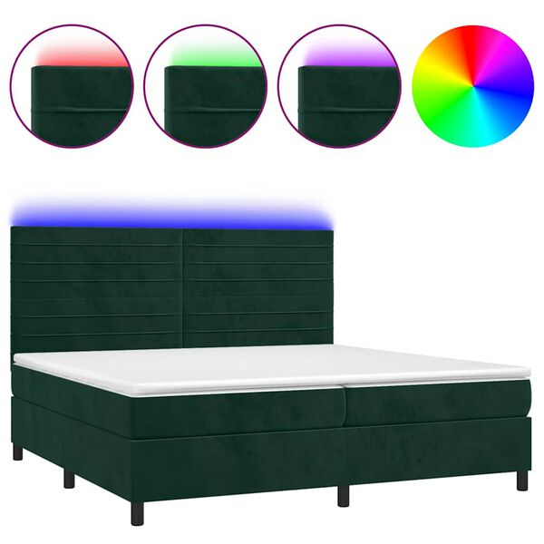 vidaXL Boxspring met matras en LED fluweel donkergroen 200x200 cm