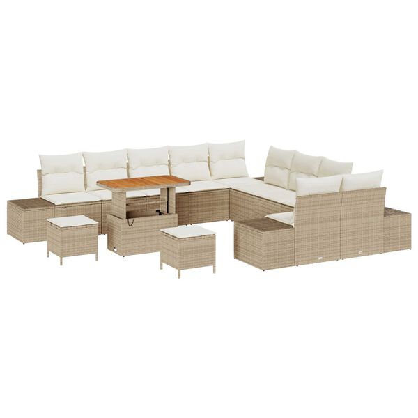 vidaXL Tuinbankenset met kussen 13 pcs Beige poly rattan