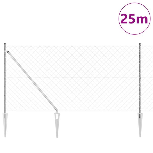 vidaXL Afrasteringspaal Zilver 25 x 1,2 m (60 x 60 mm gaas) Staal