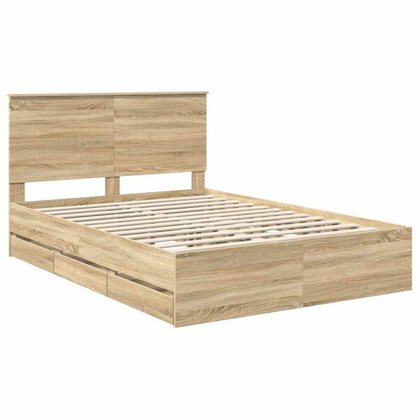 vidaXL Bedframe met lade Sonoma Eiken 140 x 200 cm Ingenieurshout