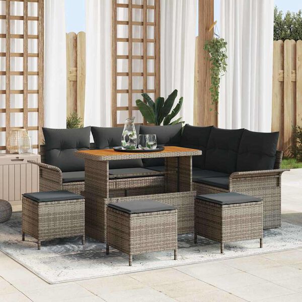 vidaXL Tuinbankenset met kussen 9 pcs Grijs poly rattan