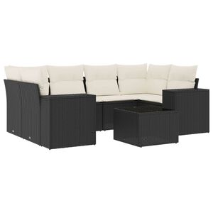 vidaXL 7-delige Loungeset met kussens poly rattan zwart