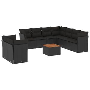 vidaXL 10-delige Loungeset met kussens poly rattan zwart