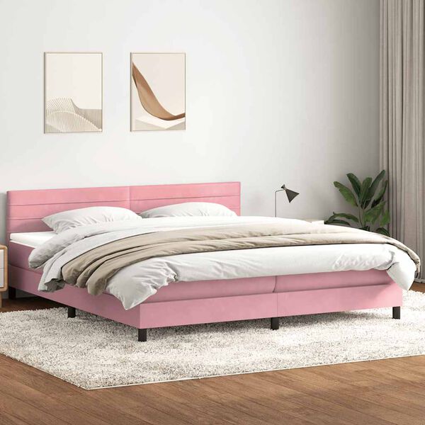 vidaXL Boxspring met matras en LED fluweel roze 180x210 cm