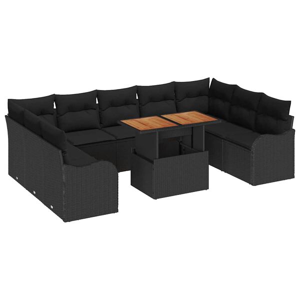vidaXL Tuin Sofa Set 10 pcs Zwart Poly rattan en gepoedercoat staal