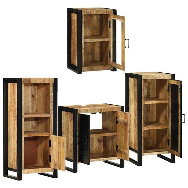 vidaXL Badkamermeubelset met plank 4 pcs Bruin Massief Mango Hout